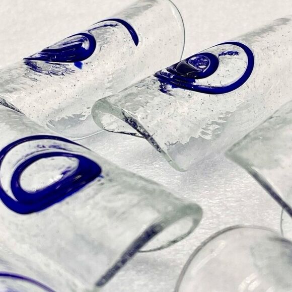 Blue Swirl Fused Blown Art Glass Napkin Sleeve Holders (8) - Picture 9 of 14